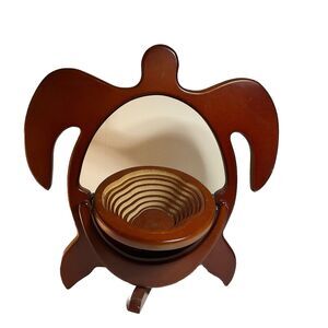 Vintage Collapsible 19” Turtle Spiral Cut Wooden Basket or Trivet